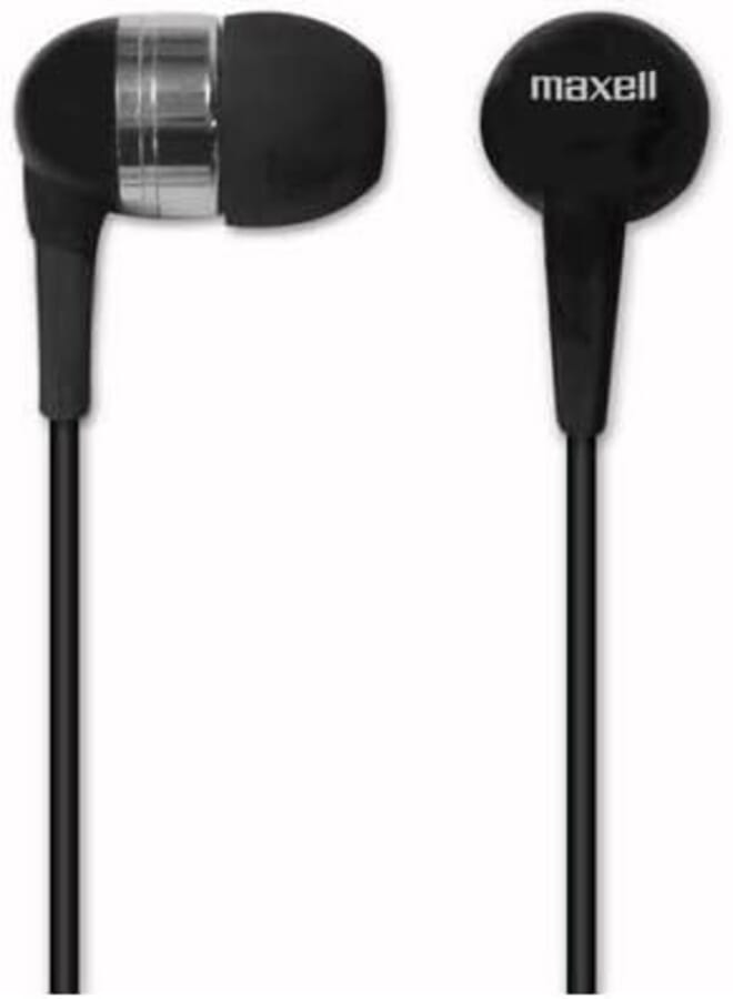 Maxell KX 2507 Stereo Earbuds Headphones with Mic and AUX Plug, Cord Length 1.2 Meters - Black